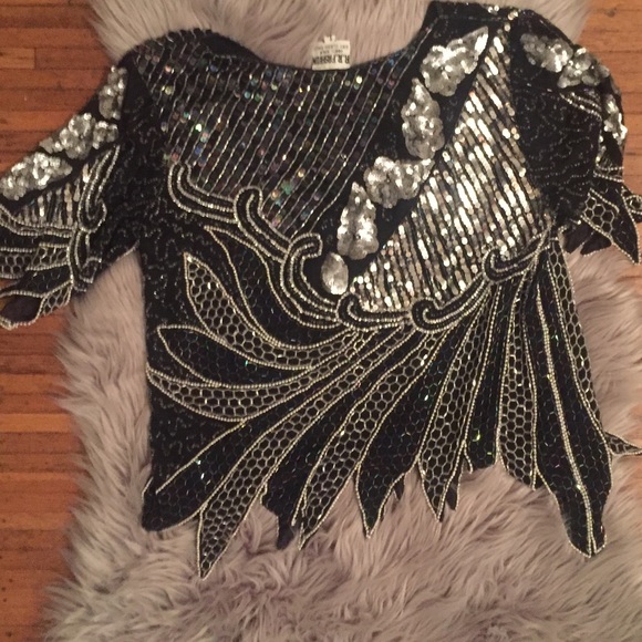 Beaded silk blouse vintage sz Large - Picture 5 of 5